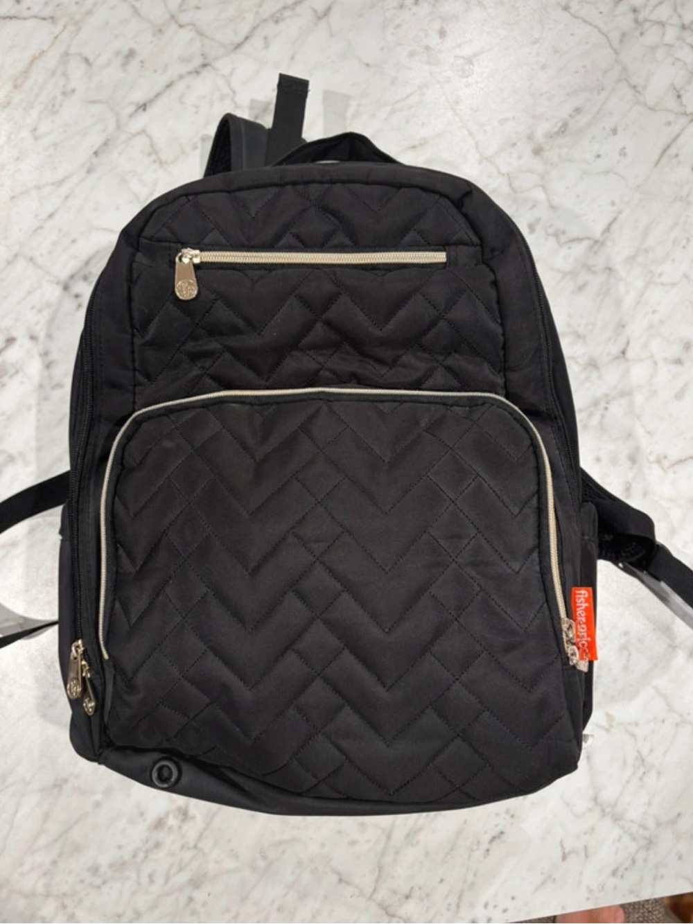 Fisher-Price Black Diaper Bag Backpack with Insulated Pouch and Changing Pad